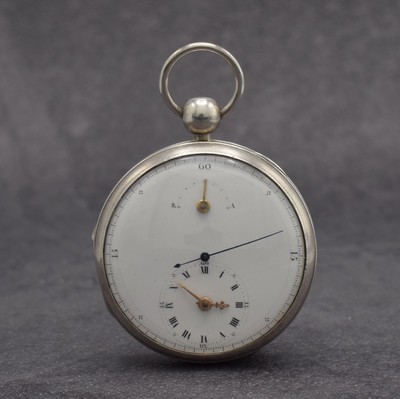 Frühe sehr seltene Automatik-Taschenuhr mit Zentralsekunde, Schweiz um 1820, guill. Silbergeh., gut erhaltenes Emailzifferbl. m. röm. Zahlen, Std. ...