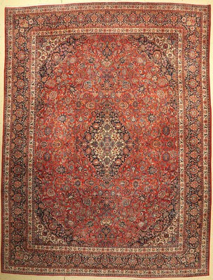 Feiner Ghaswin antik, Persien, um 1910, Korrkwolle geknüpft auf Baumwolle, seltener Großformatiger Ghaswin mit Medallion Design, ca. 428 x 320 cm, ...
