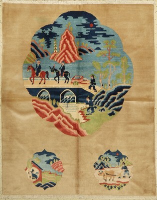 Peking alt, China, ca. 50 Jahre, Wolle auf Baumwolle, ca. 151 x 121 cm, Mottenfraß und Fleckig
