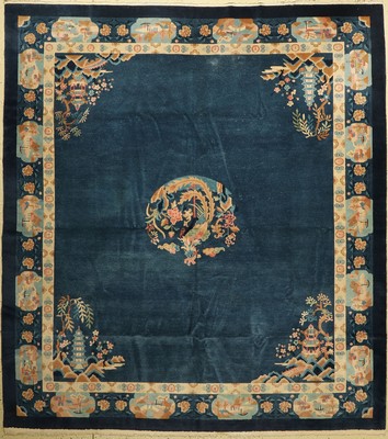 Peking antik, China, um 1920, Wolle auf Baumwolle, ca. 300 x 270 cm, Mittlere Gebrauchsspuren