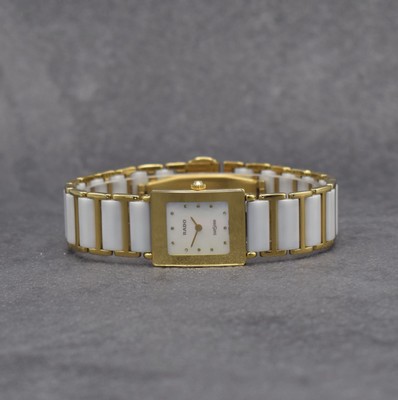 RADO Damenarmbanduhr Diastar, Schweiz um 2000, Ref. 153.0283.3N, verg. Geh., Gliederband m. weißen Keramikelementen & dopp. Faltschl., quarz, Boden ...