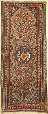 Ghaschgai alt, Persien, um 1940, Wolle auf Wolle, ca. 247 x 105 cm, gleichmäßig dünn, verkürzt