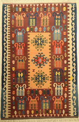 Anatol Kelim, Türkei, ca. 60 Jahre, Wolle auf Wolle, ca. 250 x 162 cm, verschmutzt
