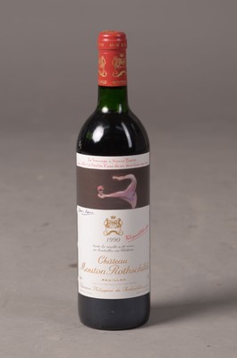 1 Flasche Chateau Mouton Rothschild 1990, Pauillac, 75cl, 12.5% vol., Füllstand into neck, Künstleretikett von Francis Bacon