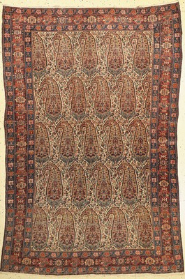 Senneh fein antik, Persien, um 1900, Wolle auf Baumwolle, ca. 196 x 135 cm, Starke Gebrauchsspuren