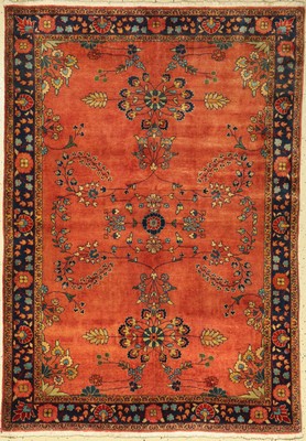 Sarogh Mohajeran fein, Indien, ca. 50 Jahre, Korkwolle, ca. 180 x 128 cm, Leichte Gebrauchsspuren