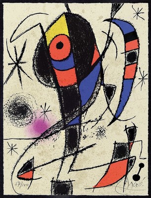 Joan Miro, 1893 Barcelona-1983 Palma de Mallorca, Composition, Farblithographie von 1974, rechts unten handsigniert, links unten num. 57/100, WVZ ...