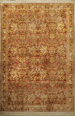 Kaschmir Seide fein, Indien, ca. 60 Jahre, merzerisierte Baumwolle, ca. 282 x 192 cm, Leichte Gebrauchsspuren