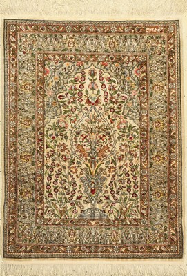 Hereke Seide fein, Signiert,Türkei, um 1950, reine Naturseide, ca. 106 x 80 cm, ca. 1,0 Mio. Kn/qm, guter Zustand