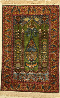 Kaschmir Seide, Indien, ca. 50 Jahre, Seideauf Baumwolle, ca. 123 x 80 cm, guter Zustand