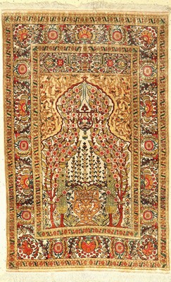 Feiner signierter Seiden Hereke, Türkei, um 1950, reine Naturseide mit Metallbroschierung, ca. 157 x 102 cm, ca. 1 Mio Kn/qm, EHZ: 2 (guter ...