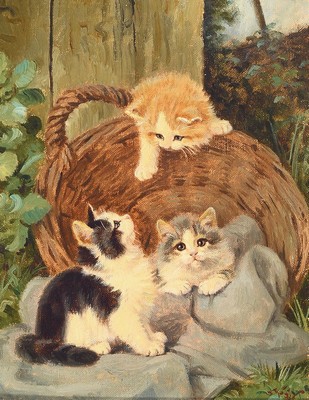 Benno Kögl, 1892-1973 München, drei junge Katzen im Korb, Öl/Lwd, rechts unten signiert, ca. 24x18cm, R. ca. 38x33cm