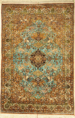 Ghom Seide alt, Persien, um 1950, reine Naturseide, ca. 166 x 110 cm, guter Zustand