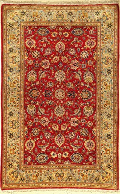 Keschan Seide alt, Persien, um 1950, reine Naturseide, ca. 205 x 133 cm, guter Zustand, unterer Abschluss restauriert