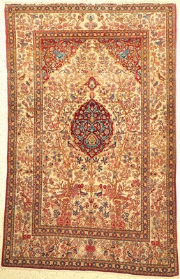 Weißgrundiger antiker Teheran (Lebensbaum), Persien, um 1900, Korkwolle geknüpft auf Baumwolle, hochwertiger Teheran mit kunstvollem Lebensbaum, ...