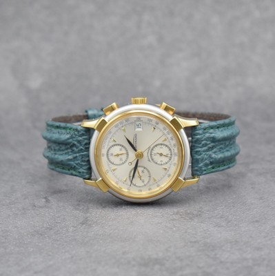 GUINAND nahezu neuwertiger Armbandchronograph, Schweiz um 1995, Automatik, z. T. verg. Edelstahlgeh. inkl. Lederband m. Dornschl., Boden verschr., ...
