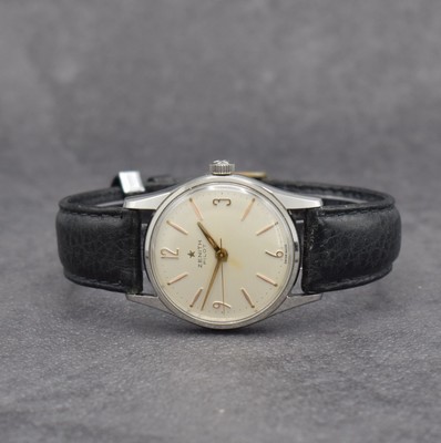 ZENITH Pilot Armbanduhr in Stahl, Schweiz um 1955, Handaufzug, 2-teil. Geh., Boden geschr., silb. Zifferbl. m. aufges. Std.-Ind., gold. Zeiger, verg. ...