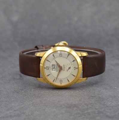 CORNAVIN Datocor Armbanduhr mit Großdatum, Schweiz um 1950, Handaufzug, verg. Gehäuse, Stahlboden aufgedr., Korrekturdr. b. 2, silb. ...