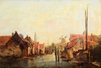 Niederländischer Künstler, um 1830/40, mittig unleserlich signiert Ja..ck, 18.., restauriert und doubliert, niederländische Gracht, wohl Harlem, ...