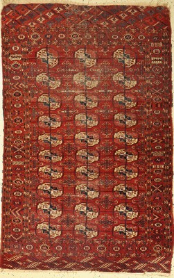Tekke antik, Turkmenistan, Mitte 19.Jhd, Wolle auf Wolle, ca. 193 x 124 cm, Starke Gebrauchsspuren