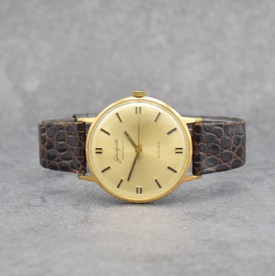 GLASHÜTTE Spezimatic vergoldete Herrenarmbanduhr, Deutschland um 1965, Automatik, 2 tlg.-Geh., Edelstahlboden aufgedr., gold. Zifferbl. m. gold. ...