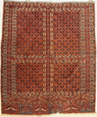 Yomuth Engsi antik, Turkmenistan, 19 Jhd. Wolle geknüpft auf Wolle, ca. 168 x 143 cm, EHZ:3 (Alters-und Gebrauchsspuren)