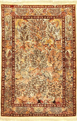 Feiner signierter Seiden Hereke alt, Türkei, um 1960, reine Naturseide(Metallbroschiert),ca. 148 x 99 cm, EHZ:2(guter Zustand).