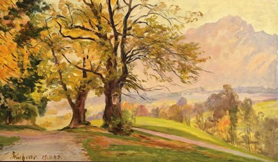 Fritz Wucherer, 1873 Basel - 1948 Kronberg, Studium bei Anton Burger, anschließend in Paris, Mitglied der Kronberger Malerkolonie, herbstliche ...