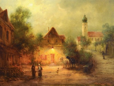 Günther König, geb. 1926 Gießen, "Einkehr am Abend", Öl/Platte, signiert, ca. 30 x 40 cm, mit Zertifikat der Galerie Vogel, ...