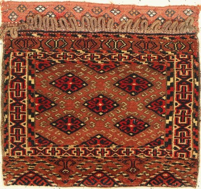 Turkmenische Tasche, Turkmenistan, um 1920, Wolle auf Wolle, ca. 52 x 47 cm, LeichteGebrauchsspuren
