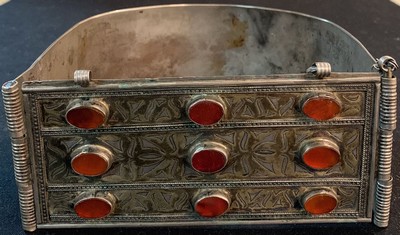 Tekke Halsreif(Bukau),antik,Turkmenistan, um 1900, Silber,Teilvergoldet,Karneole, ca. 16 x 15 cm, guter Zustand