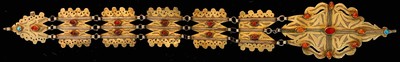 Tekke Haubenschmuck,(Tschanga), antik, Turkmenistan, um 1900, Silber,Teilvergoldet, Karneole, ca, 55 x 9 cm, guter Zustand