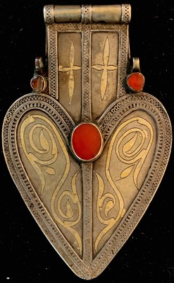 Tekke Rückenschmuck,(Asik), antik, Turkmenistan, um 1900, Silber,Teilvergoldet, Karneole, ca, 17 x 11 cm, guter Zustand