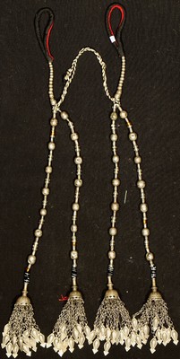 Tekke Zopfschmuck(Satschilk), antik, Turkmenistan, um 1900, Silberkugeln,Glasperlenca, 65 cm Lang, guter Zustand