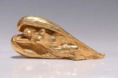 Ernst Fuchs, 1930-2015, Schutzengel, Bronze vergoldet, signiert, num. 317, L. ca. 10cm