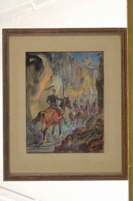Adolf Kessler, 1890 Godramstein-1974, Studium an der Akademie München, Schüler von Julius Diez, hier: Entwurf zum Salierfries in Annweiler, ...