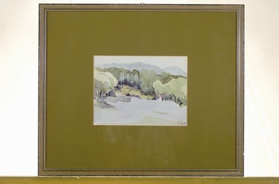 Christel Abresch, 1931 Sulzbach-2011 Neustadt/Wstr., Landschaft, Aquarell auf Papier, rechts unten signiert und dat. 80, ca. 17x23cm, PP, u.Gl., R. ...