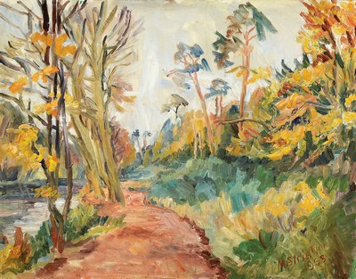 Marie Strieffler, 1917-1987 Landau, Landschaft an der Queich, Öl/Lwd, rechts unten signiert und dat. 1968, ca. 60x75cm, R. ca. 68x83cm