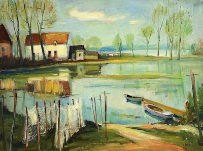 Paul Löffler, 1938-1995 Mannheim, Der Rhein bei Altrip, Öl/Lwd, rechts unten signiert, ca. 60x80cm, R. ca. 73x93cm