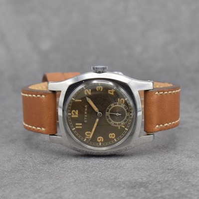 ETERNA Militäruhr für den zivilen Gebrauch, Schweiz um 1945, Handaufzug, Stülpgeh. in Stahl, rücks. verschr., wunderschön patiniertes ...