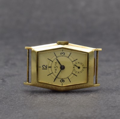FESTA Herrenarmbanduhr in GG 585/000, Handaufzug, Deutschland um 1938, Scharniergeh., verg. Zifferbl. altersbed. fl., verg. Formankerw., Kal. 843, M. ...