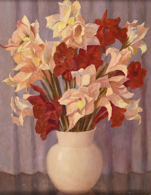 Carlos Halfeld, 1883 Hamburg-1978 Hannover, Blumenstillleben, Öl/Holz, rechts unten signiert, krakeliert, ca. 57x44cm, R. ca. 67x 54cm