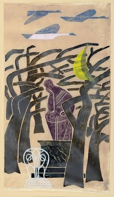 Rolf Müller-Landau, 1903- 1956, Monotypie, num. 147/150, handsigniert, ca. 47 x 27 cm, unter Glas, Rahmen 70 x 47 cm