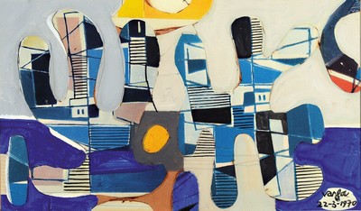 Ferenc Varga,1906-1989, war ein ungarisch- französischer Maler, Graphiker und Bildhauer, Hier: Collage und Aquarell, re. u. handsigniert und dat. ...
