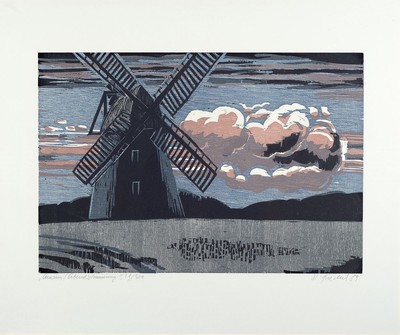 Heinz Friedrich, 1924 Schwetzingen-2018, 2 Farbholzschnitte, 1x Amrum/Abendstimmung, signiert, dat. 89, betitelt, ca. 32x47cm, u.Gl., R. ca. 50x60cm, ...