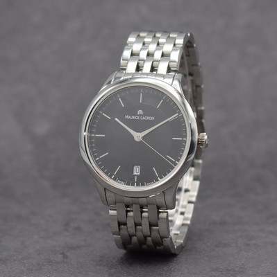 MAURICE LACROIX Herrenarmbanduhr Les Classiques Referenz LC1237, Schweiz um 2019, quarz, Edelstahlgeh. inkl. Gliederband m. dopp. Faltschl., Boden ...