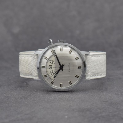 ZENTRA Herrenarmbanduhr, Handaufzug, sog. Parkuhr, Deutschland Ende 50er Jahre Metall verchr., Edelstahlboden aufgedr., einfache Stoppfkt. durch ...