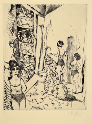 Emil Betzler, 1892 Kamen/Westfalen- 1974 Frankfurt am Main, Studium an der Kunstakademie in Düsseldorf, hier: Zirkusszenemit reicher ...