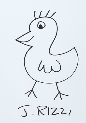 James Rizzi, 1950-2011, "Bird", Filzstiftzeichnung, handsign., unter Glas gerahmt, gesamt ca. 44x34 cm
