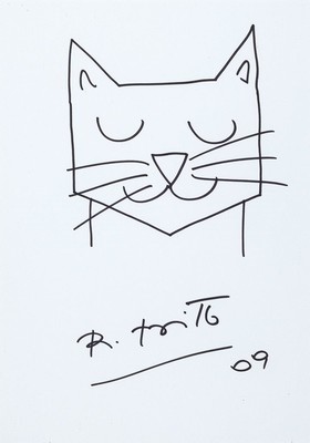 Britto Romero, geb. 1963 in Brasilien, "Cat", Filzstiftzeichnung, handsign., dat. 2009, unter Glas gerahmt, gesamt ca. 42,5x32 cm